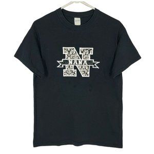 Nana T-Shirt Women's M Short Sleeve Grandmother Floral Embroidered N Black